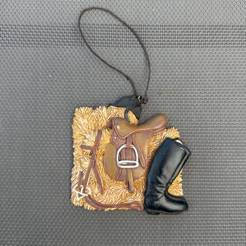Equestrian Horse Riding Ornament English Saddle Boot Helmet Hay Bale Resin 3in - Picture 2 of 5